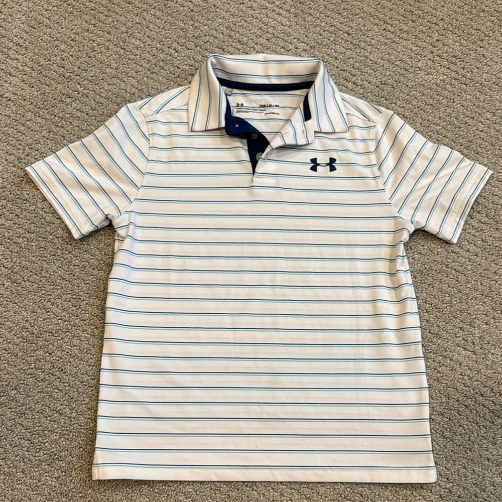 Under Armour Boy’s Polo Shirt - White with Blue Stripes